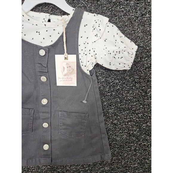 Jessica Simpson Baby Girl Infant 12 Month Dress Shirt Set Gray White New NWT - Picture 2 of 10